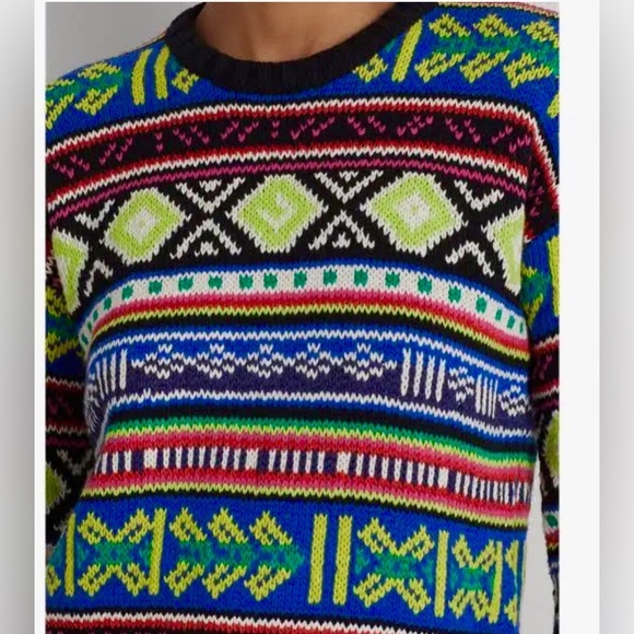Ralph Lauren Women's Geo-Motif Cotton-Linen Crewneck Multi Sweater Size Large - Picture 4 of 5